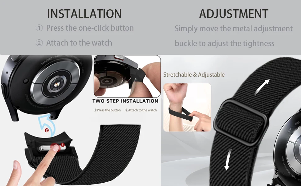 No Gaps Band For Samsung Galaxy Watch 7 6 5 4 40mm 44mm/5 pro 45mm Elastic Nylon Bracelet Galaxy watch 6 classic 47mm 43mm strap