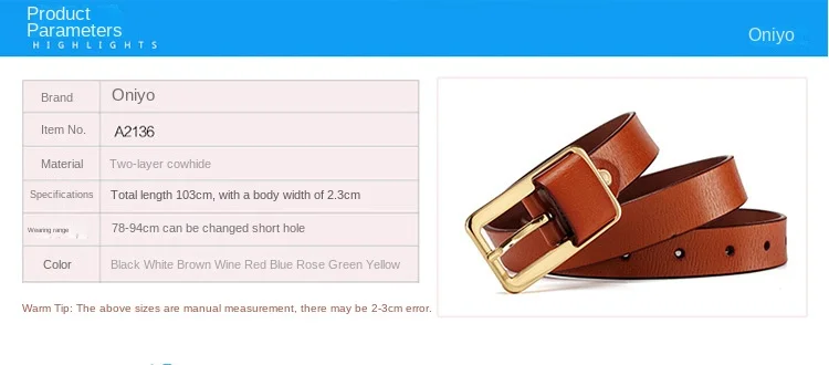 Women's Strap Casual All-match Brief Genuine Leather Belt Strap Pure Color Belts Top Quality Jeans Green White Blue Black Belt