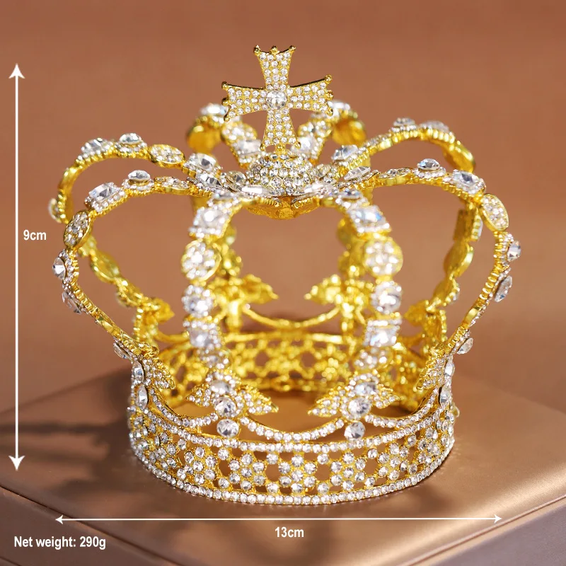 Baroque Retro Court Royal Queen Crown Rhinestone Cross Tiaras and Crowns for Women Party Prom Diadem Jewelry Ornaments