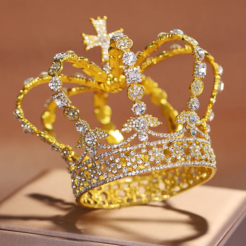 Baroque Retro Court Royal Queen Crown Rhinestone Cross Tiaras and Crowns for Women Party Prom Diadem Jewelry Ornaments