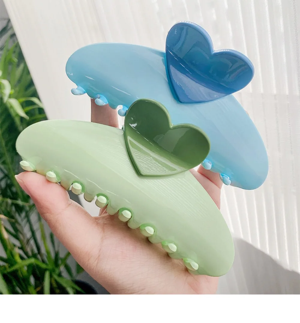 New Candy Color Love Heart 5.11" Big Size Hair Claw Clips for Women Girls Elegant Geometric Plastic Spring Summer Headwear Gift