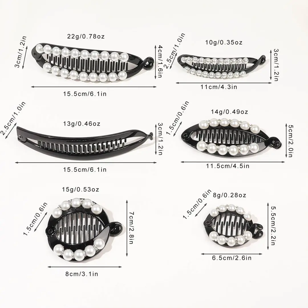 Women Hair Claw Clip Pearl Rhinestone Ponytail Banana Hair Clip For Girls Combs Barrettes Hairpin Fishtail Clip Hair Accessories