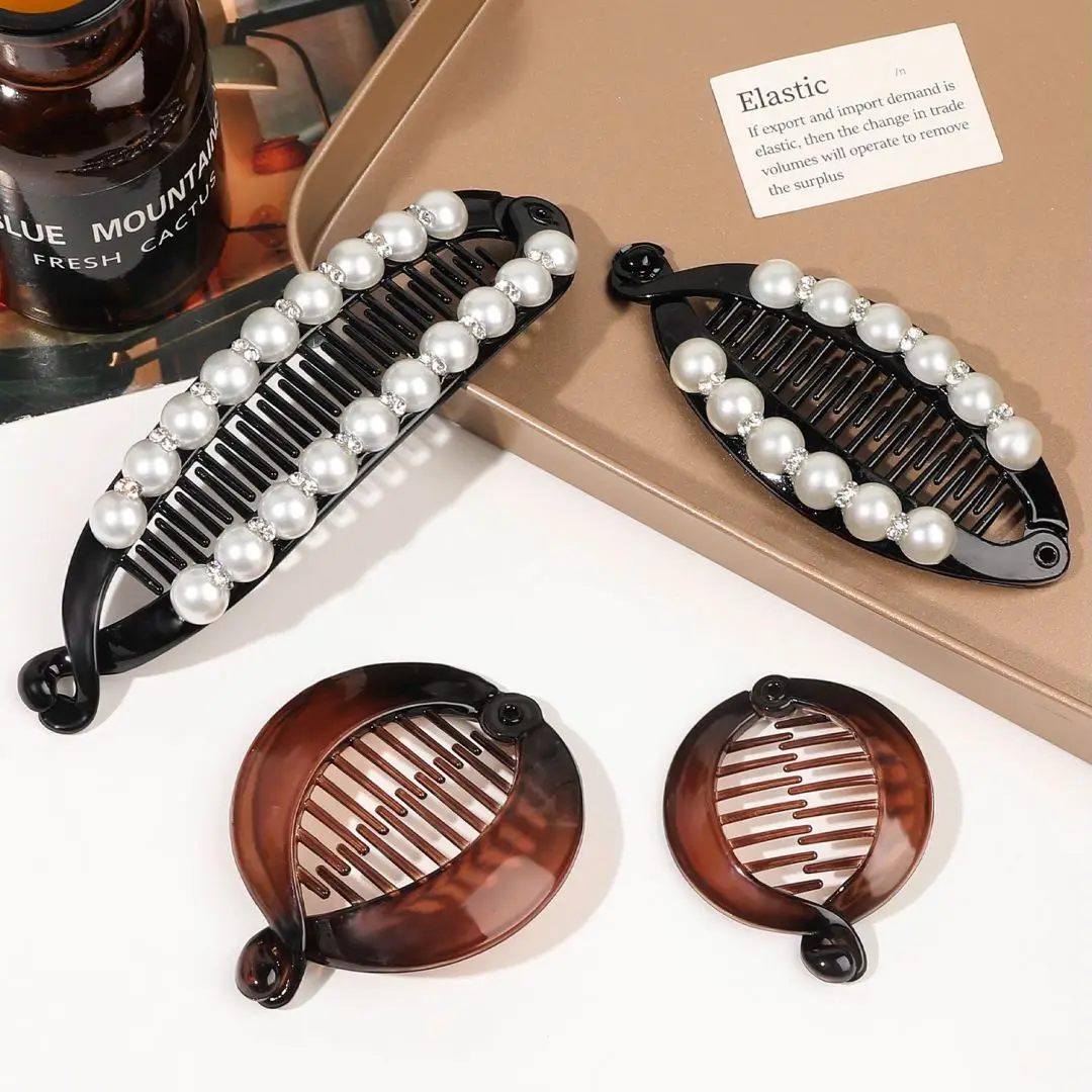 Women Hair Claw Clip Pearl Rhinestone Ponytail Banana Hair Clip For Girls Combs Barrettes Hairpin Fishtail Clip Hair Accessories
