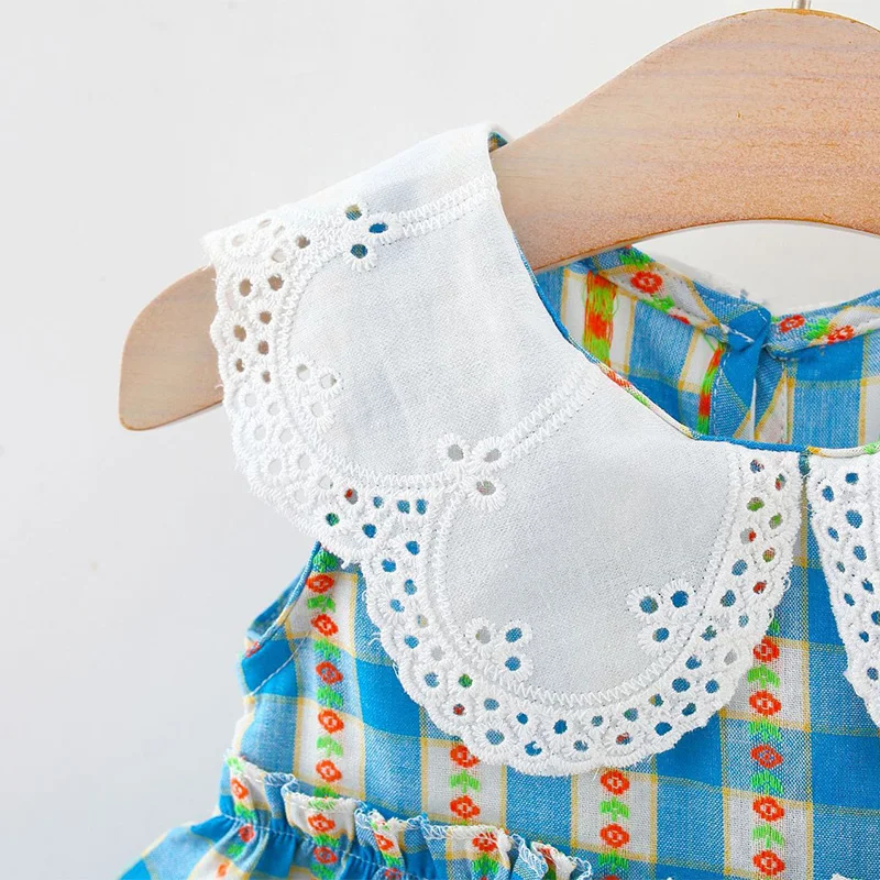 Baby Girl Dress Summer Cotton Plaid Floral Print Girl Dress Cute Sleeveless Children'S Princess Dress