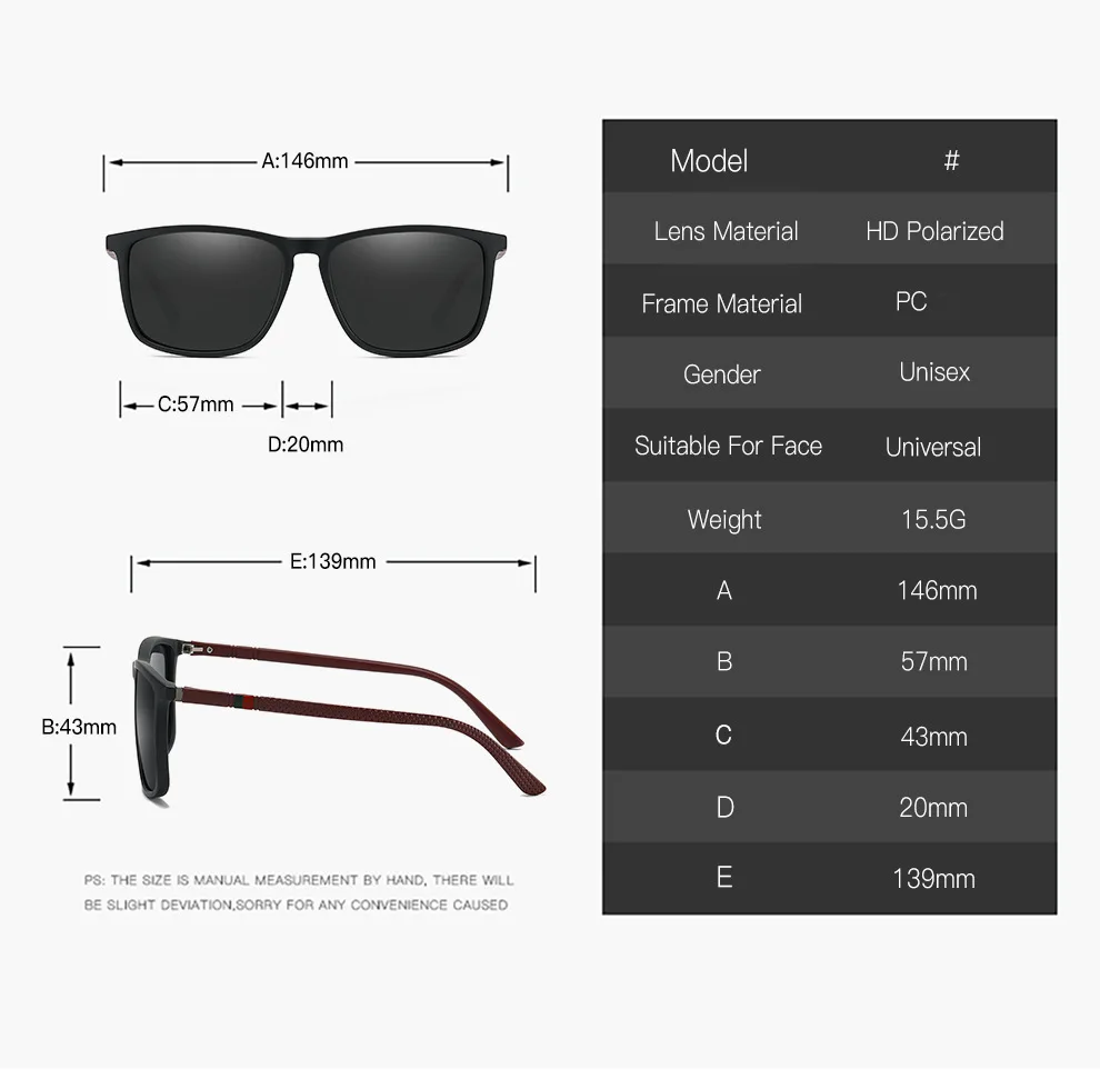 Sports Sunglasses for Men Polarized Comfortable Wear Square Sun Glasses Male Light Weight Eyewear Accessory with Origina UV400