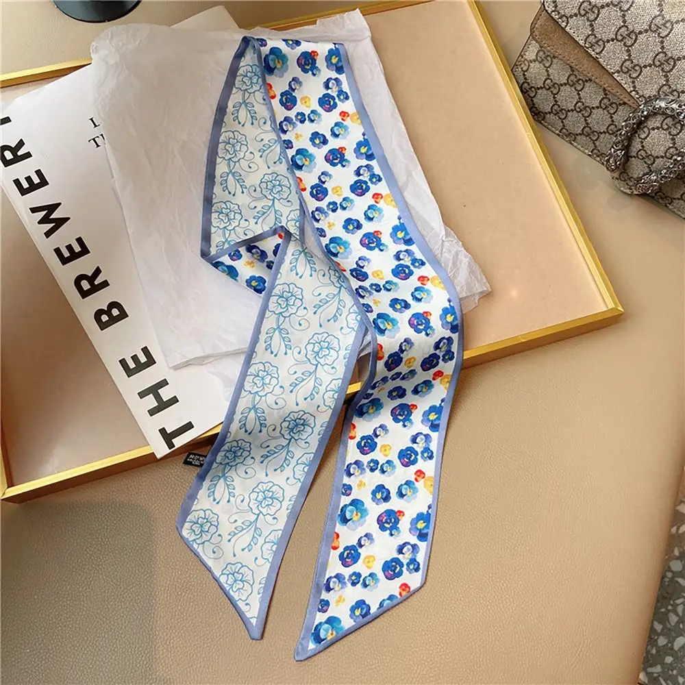 Elegant Women Girls Hair Tie French Pastoral Style Silk Scarf Headband Plum Blossom Bag Strap Vintage Bag/Hair Accessories