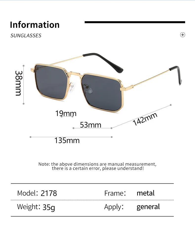 High Quality Rectangle Sunglasses Women Metal Frame Glasses Vintage Brand Square Sun Glasses for Men Shades Female Eyewear