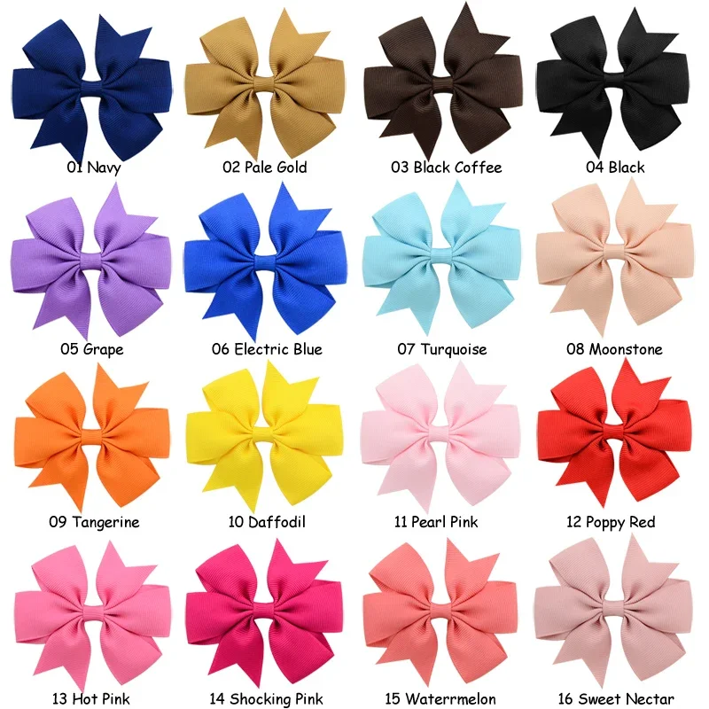 24pcs/lot Solid Colors Hair Bows With Clip For Kids Girls Grosgrain Ribbon Hairgrips Boutique Hairpins Headwear Hair Accessories