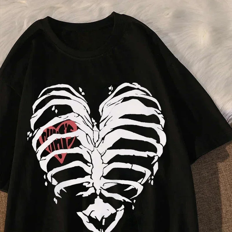 Women's T-shirt Harajuku Y2K Top Harajuku Retro Korean Style Black Demon Punk Gothic Anime Print Slim Fit Thin T-Shirt Clothes