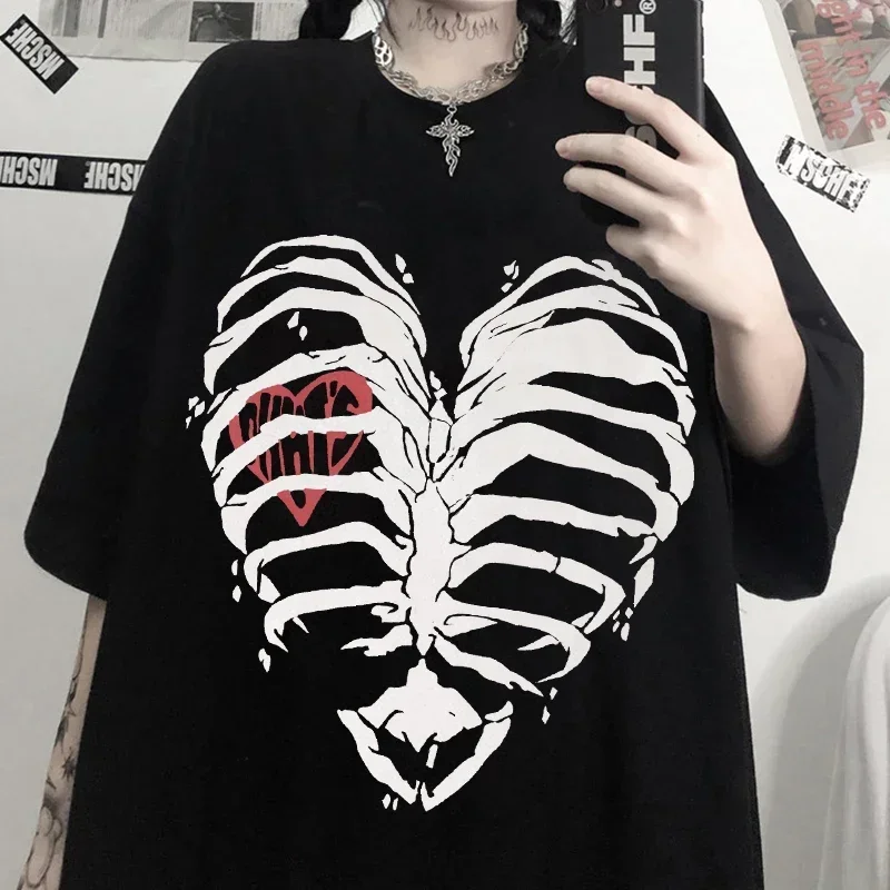 Women's T-shirt Harajuku Y2K Top Harajuku Retro Korean Style Black Demon Punk Gothic Anime Print Slim Fit Thin T-Shirt Clothes