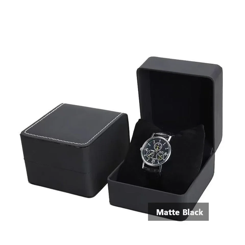 Black Single Watch Gift Box with Pillow PU Leather Wristwatch Display Case Organizer for Men Clamshell PU leather watch case
