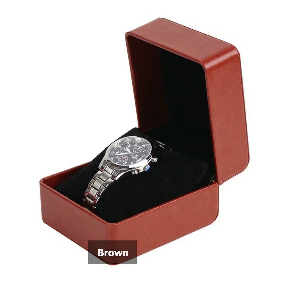 Black Single Watch Gift Box with Pillow PU Leather Wristwatch Display Case Organizer for Men Clamshell PU leather watch case