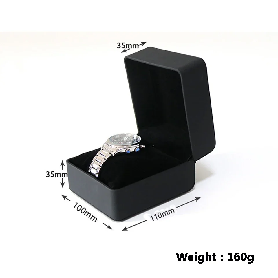 Black Single Watch Gift Box with Pillow PU Leather Wristwatch Display Case Organizer for Men Clamshell PU leather watch case