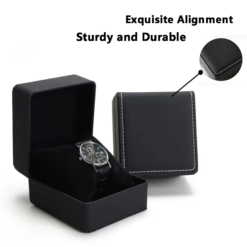 Black Single Watch Gift Box with Pillow PU Leather Wristwatch Display Case Organizer for Men Clamshell PU leather watch case