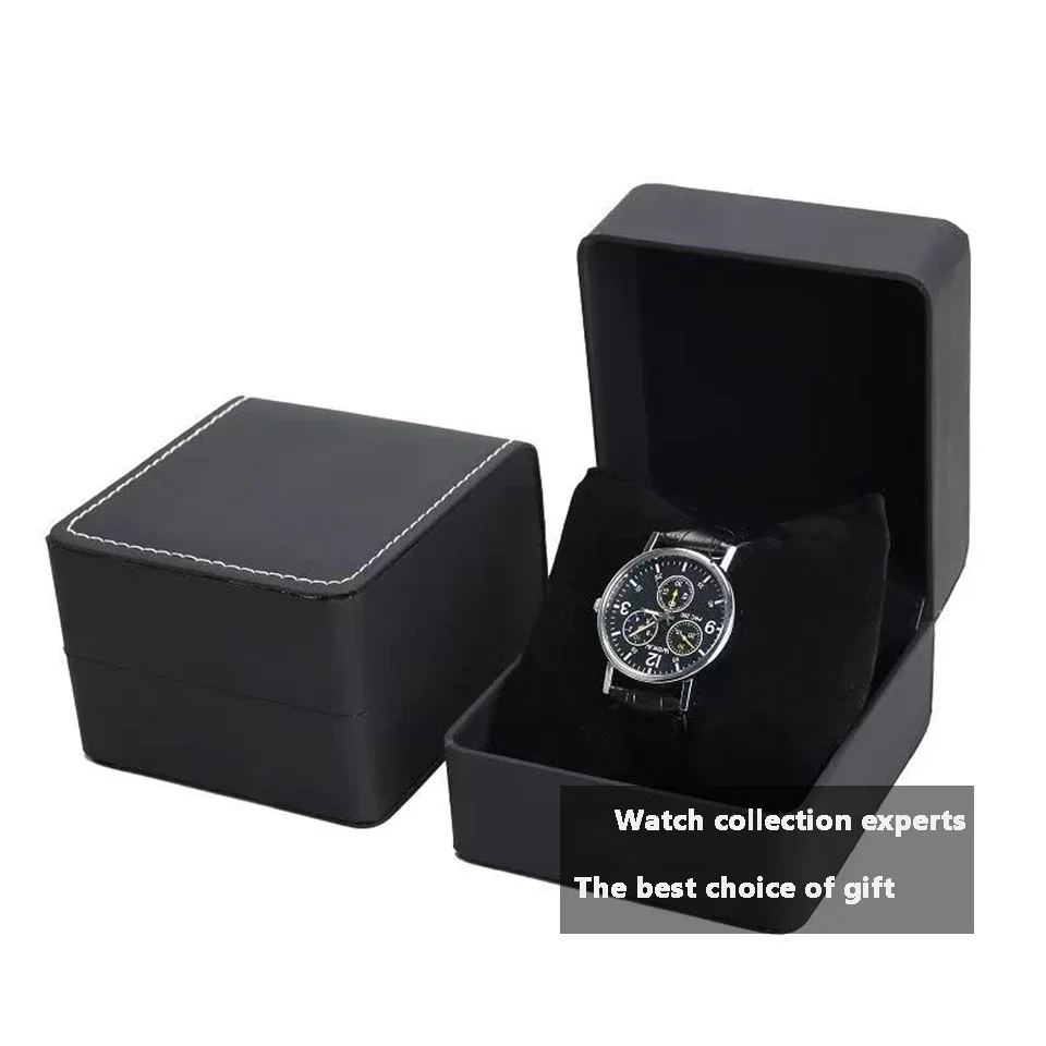 Black Single Watch Gift Box with Pillow PU Leather Wristwatch Display Case Organizer for Men Clamshell PU leather watch case