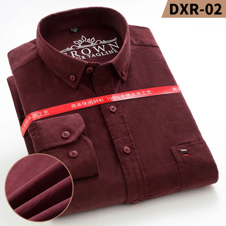 7XL 6XL Men's Corduroy Shirt Long Sleeve 100% Cotton Casual Regular Fit Soft Comfortable Pocket Formal Dress Shirts Man Clothes