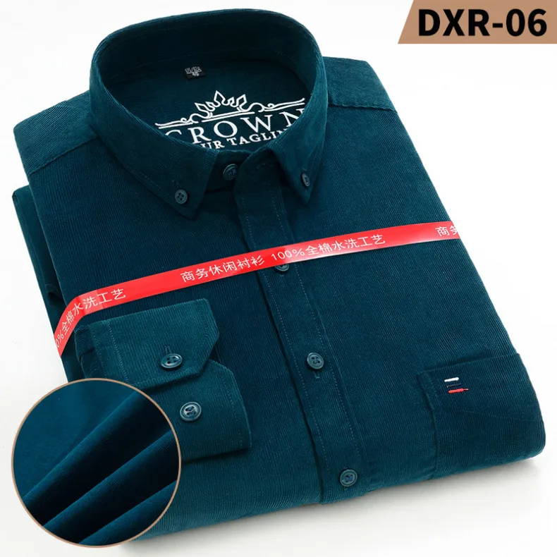 7XL 6XL Men's Corduroy Shirt Long Sleeve 100% Cotton Casual Regular Fit Soft Comfortable Pocket Formal Dress Shirts Man Clothes