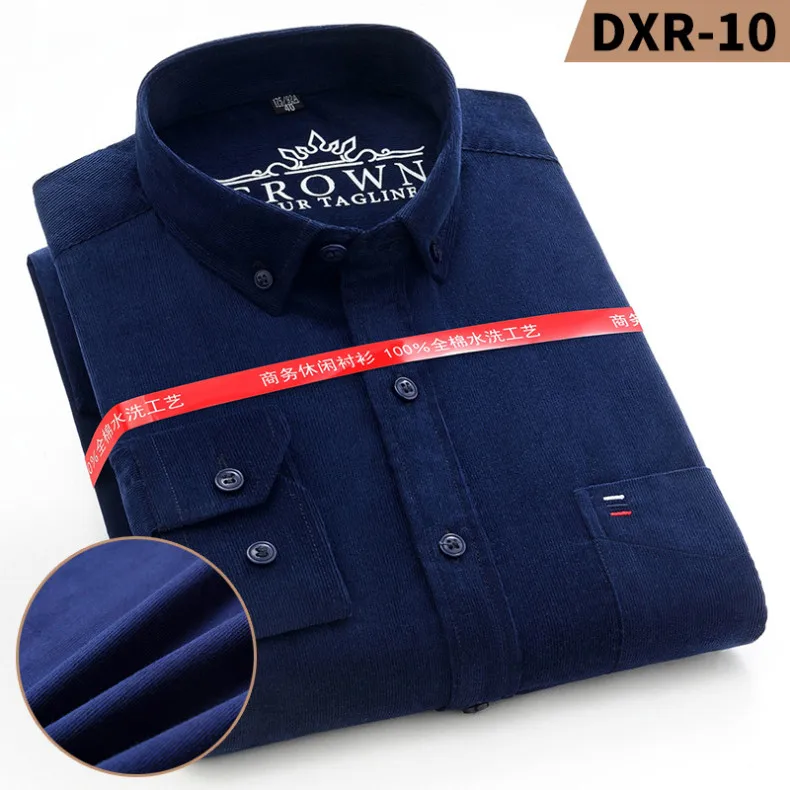 7XL 6XL Men's Corduroy Shirt Long Sleeve 100% Cotton Casual Regular Fit Soft Comfortable Pocket Formal Dress Shirts Man Clothes