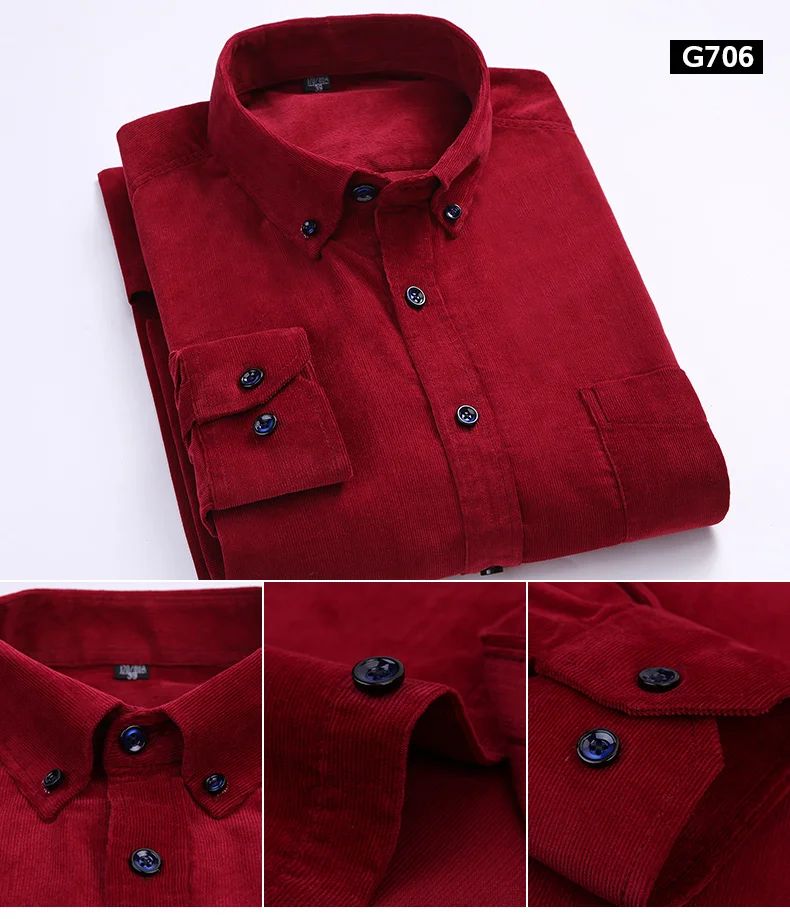 7XL 6XL Men's Corduroy Shirt Long Sleeve 100% Cotton Casual Regular Fit Soft Comfortable Pocket Formal Dress Shirts Man Clothes
