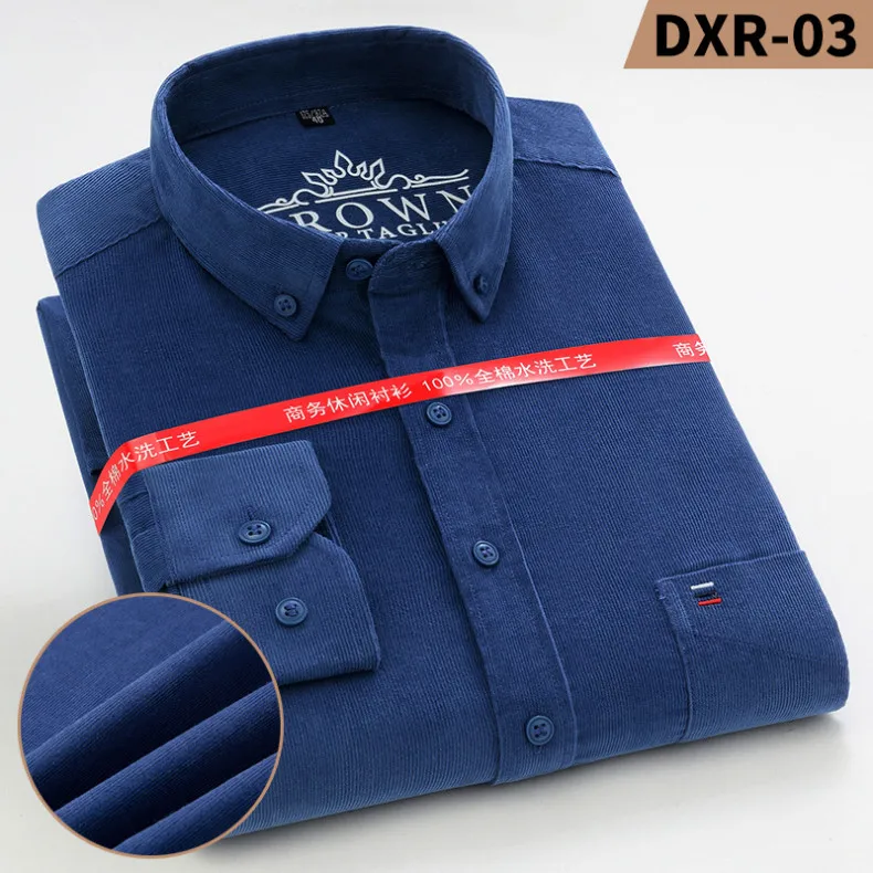 7XL 6XL Men's Corduroy Shirt Long Sleeve 100% Cotton Casual Regular Fit Soft Comfortable Pocket Formal Dress Shirts Man Clothes
