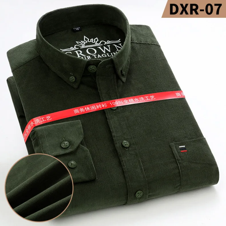 7XL 6XL Men's Corduroy Shirt Long Sleeve 100% Cotton Casual Regular Fit Soft Comfortable Pocket Formal Dress Shirts Man Clothes