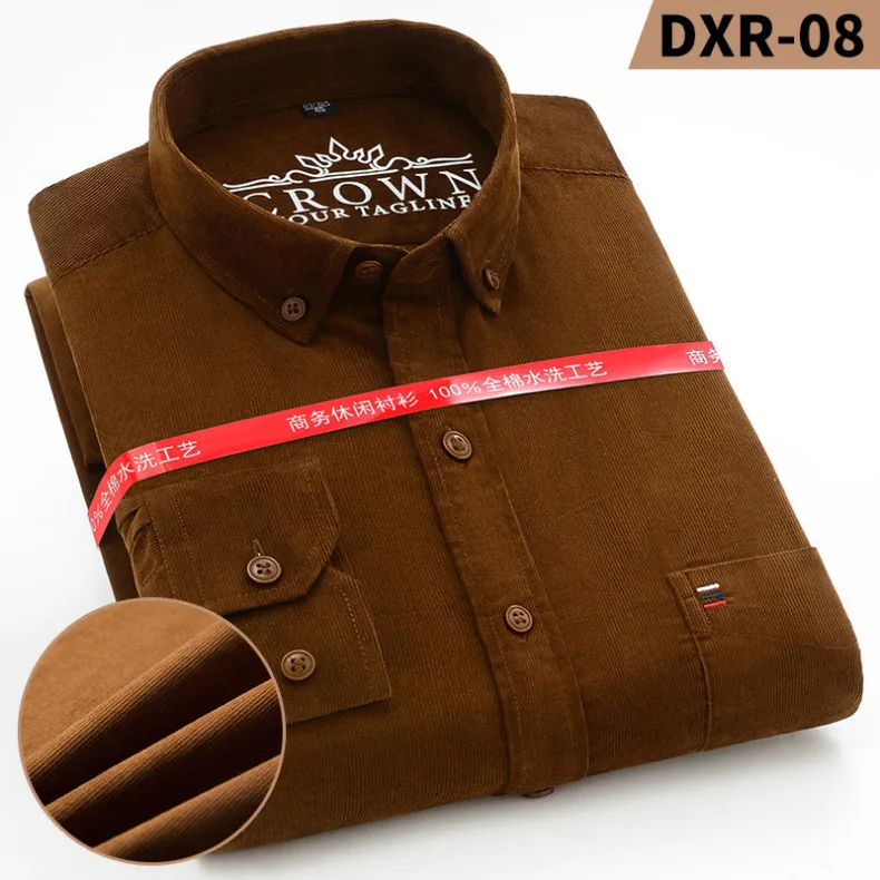7XL 6XL Men's Corduroy Shirt Long Sleeve 100% Cotton Casual Regular Fit Soft Comfortable Pocket Formal Dress Shirts Man Clothes