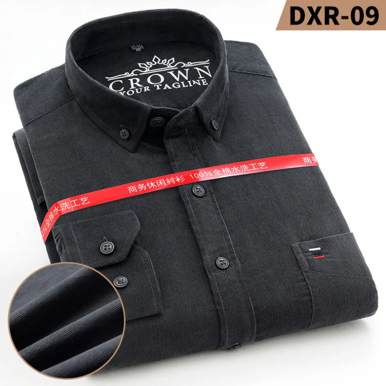 7XL 6XL Men's Corduroy Shirt Long Sleeve 100% Cotton Casual Regular Fit Soft Comfortable Pocket Formal Dress Shirts Man Clothes