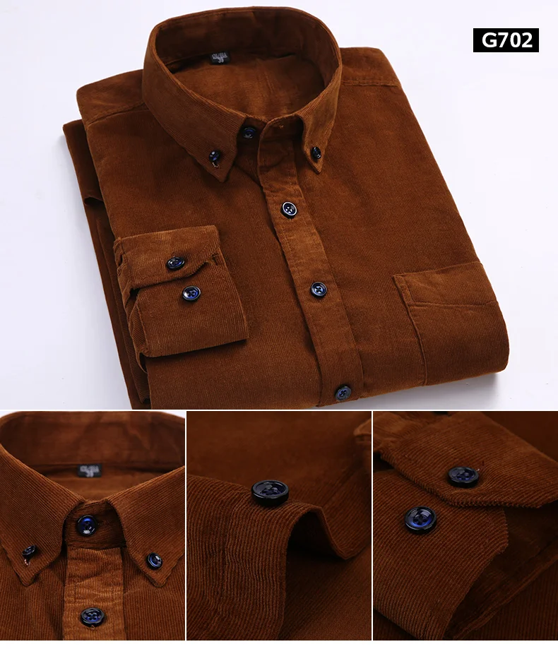 7XL 6XL Men's Corduroy Shirt Long Sleeve 100% Cotton Casual Regular Fit Soft Comfortable Pocket Formal Dress Shirts Man Clothes