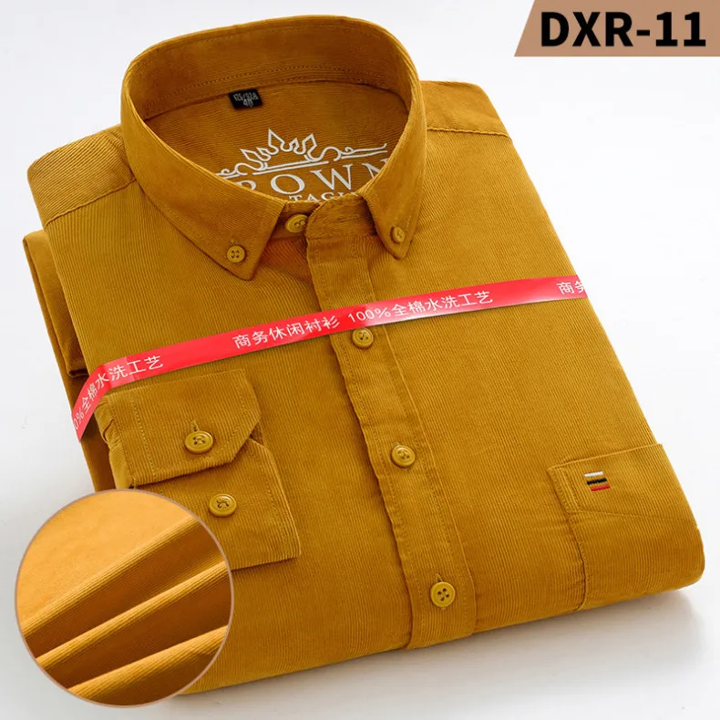 7XL 6XL Men's Corduroy Shirt Long Sleeve 100% Cotton Casual Regular Fit Soft Comfortable Pocket Formal Dress Shirts Man Clothes