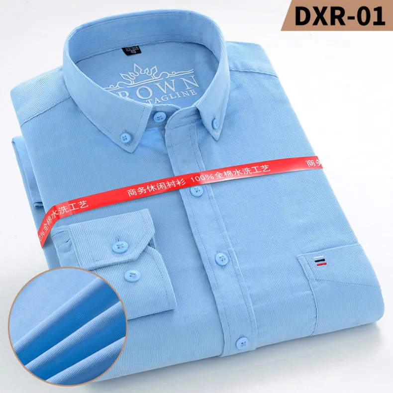 7XL 6XL Men's Corduroy Shirt Long Sleeve 100% Cotton Casual Regular Fit Soft Comfortable Pocket Formal Dress Shirts Man Clothes