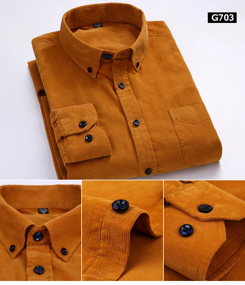 7XL 6XL Men's Corduroy Shirt Long Sleeve 100% Cotton Casual Regular Fit Soft Comfortable Pocket Formal Dress Shirts Man Clothes