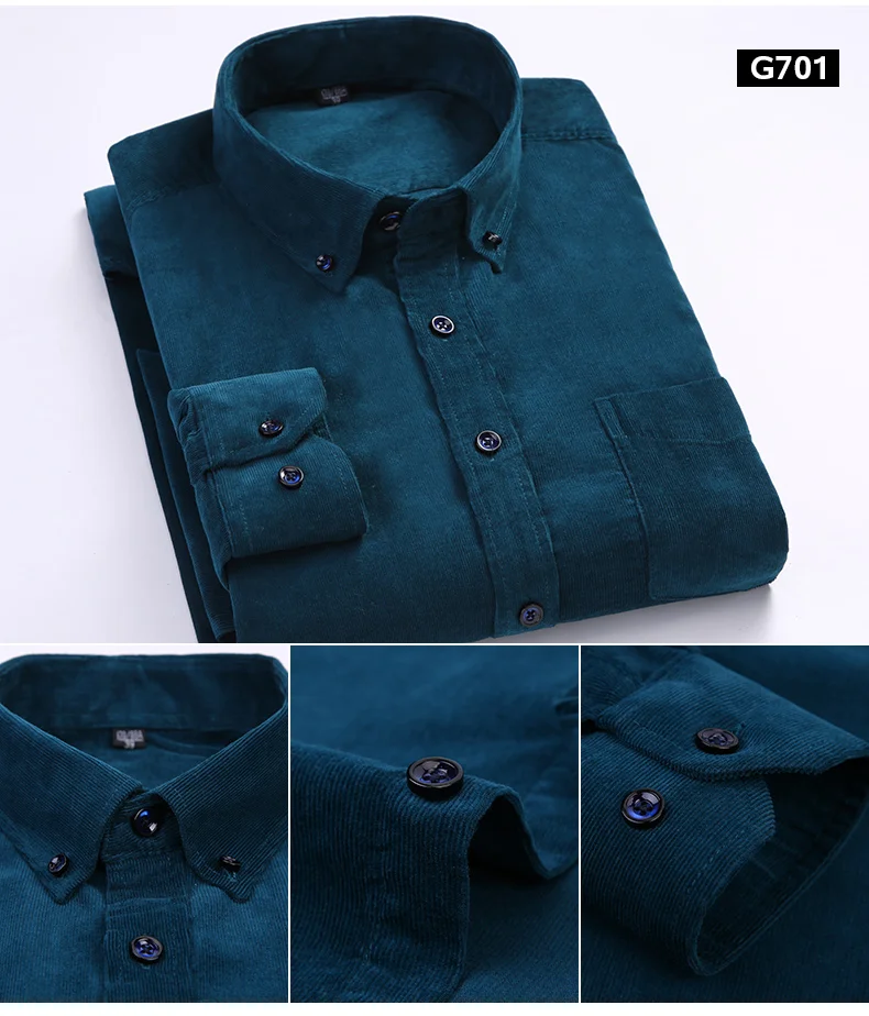 7XL 6XL Men's Corduroy Shirt Long Sleeve 100% Cotton Casual Regular Fit Soft Comfortable Pocket Formal Dress Shirts Man Clothes
