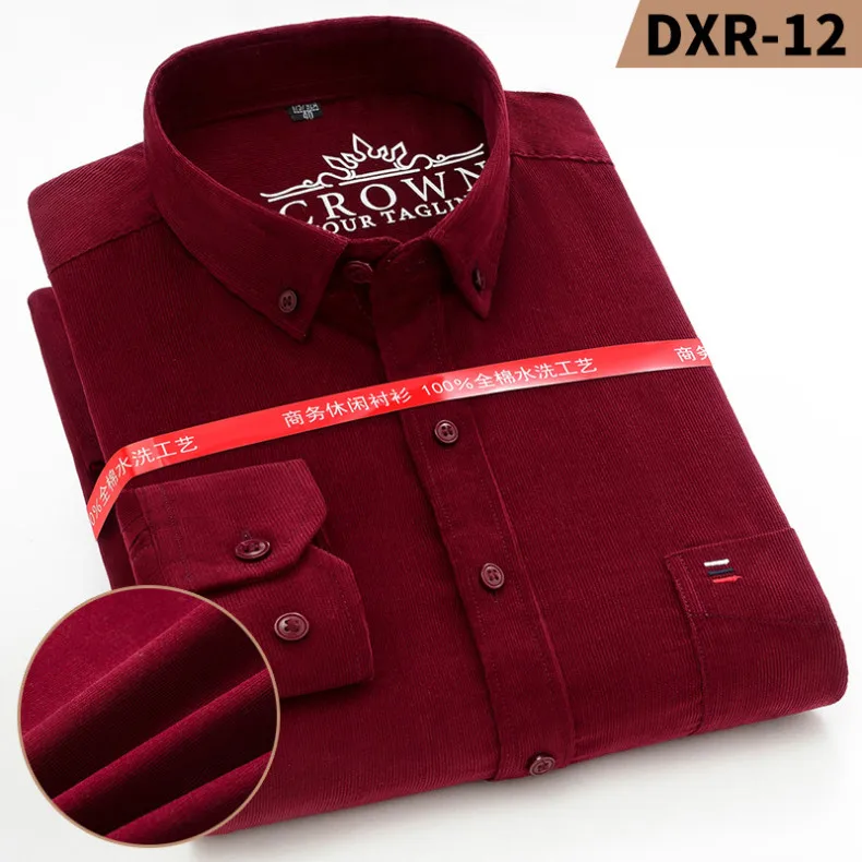 7XL 6XL Men's Corduroy Shirt Long Sleeve 100% Cotton Casual Regular Fit Soft Comfortable Pocket Formal Dress Shirts Man Clothes