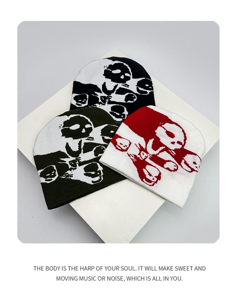Halloween Elements Funny Wool Knitted Hats Little Devil Warm Autumn and Winter Hip Hop Street Comfortable Versatile Fashion Cute