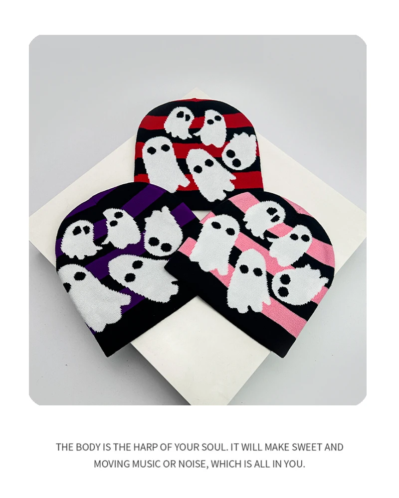 Halloween Elements Funny Wool Knitted Hats Little Devil Warm Autumn and Winter Hip Hop Street Comfortable Versatile Fashion Cute