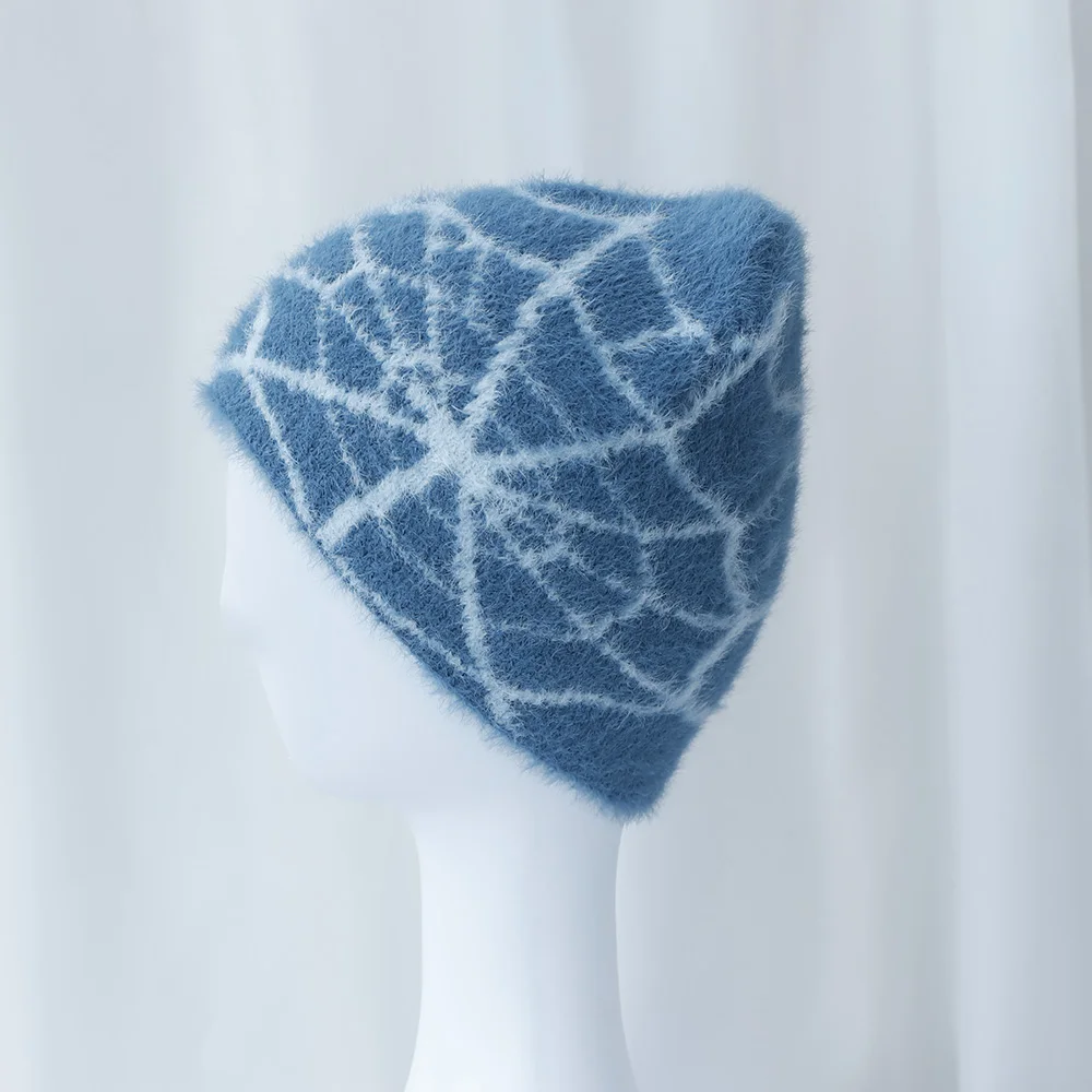 2024 New Goth Spider Web Jacquard Beanie Caps Y2K Knitted Warm Hip Hop Unisex Elastic Knit Hat Skull Cap For Women Men