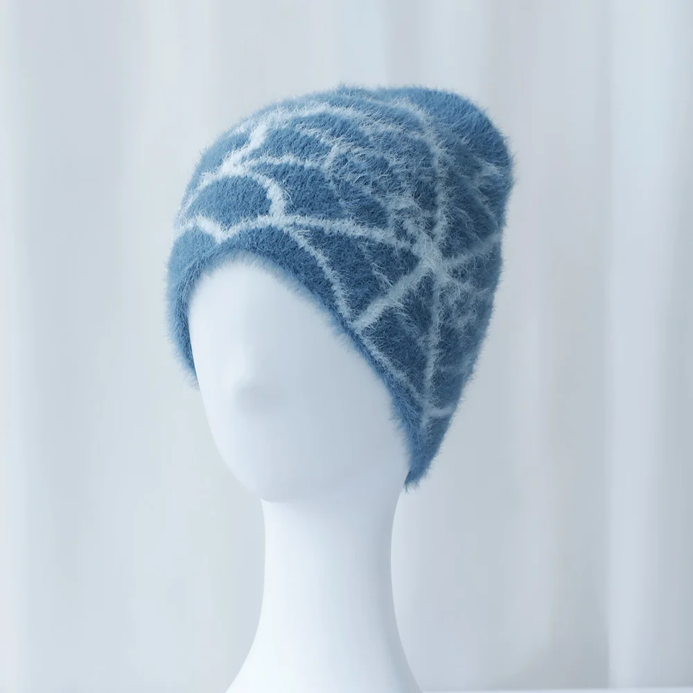 2024 New Goth Spider Web Jacquard Beanie Caps Y2K Knitted Warm Hip Hop Unisex Elastic Knit Hat Skull Cap For Women Men