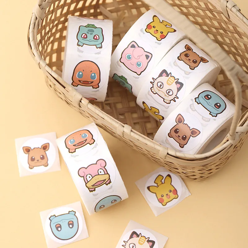 500pcs Roll Cartoon Stickers Kawaii Anime Round Seal Diy Laptop Decals Stikers Cute Book Children Reward Toy Gift
