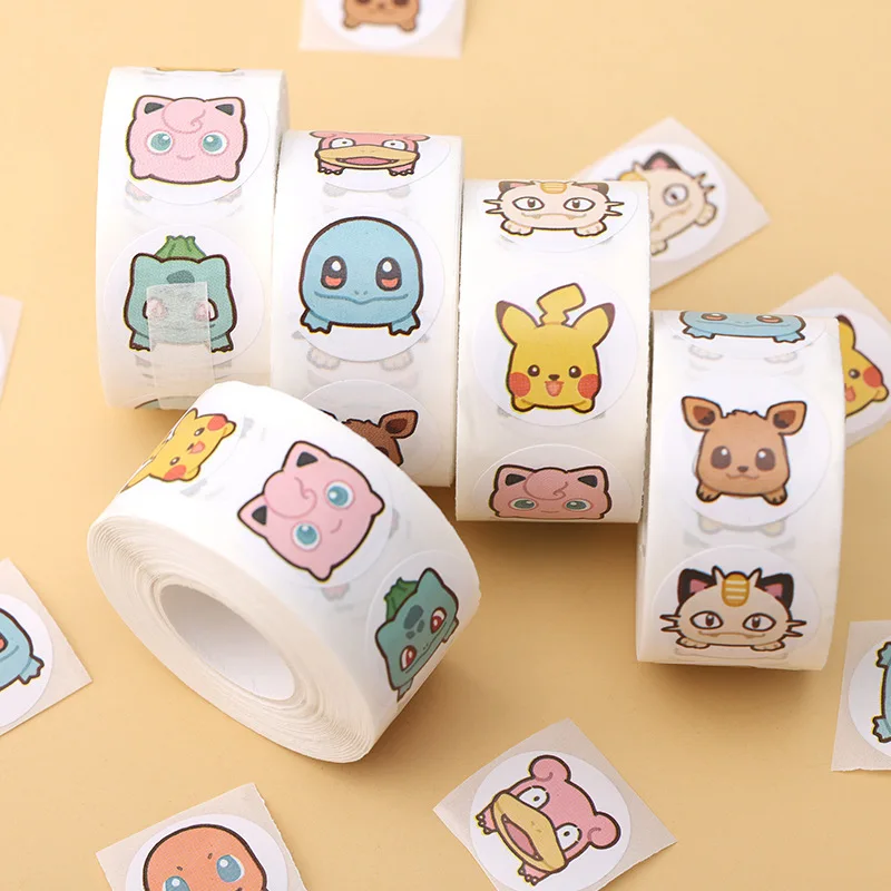 500pcs Roll Cartoon Stickers Kawaii Anime Round Seal Diy Laptop Decals Stikers Cute Book Children Reward Toy Gift