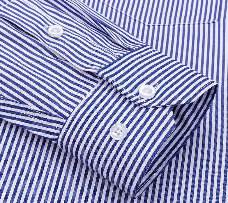 Men Formal Shirt Long Sleeve Office Solid Color Striped Anti-Wrinkle Non-ironing Fashion Business Pocket White Social Shirt 4XL