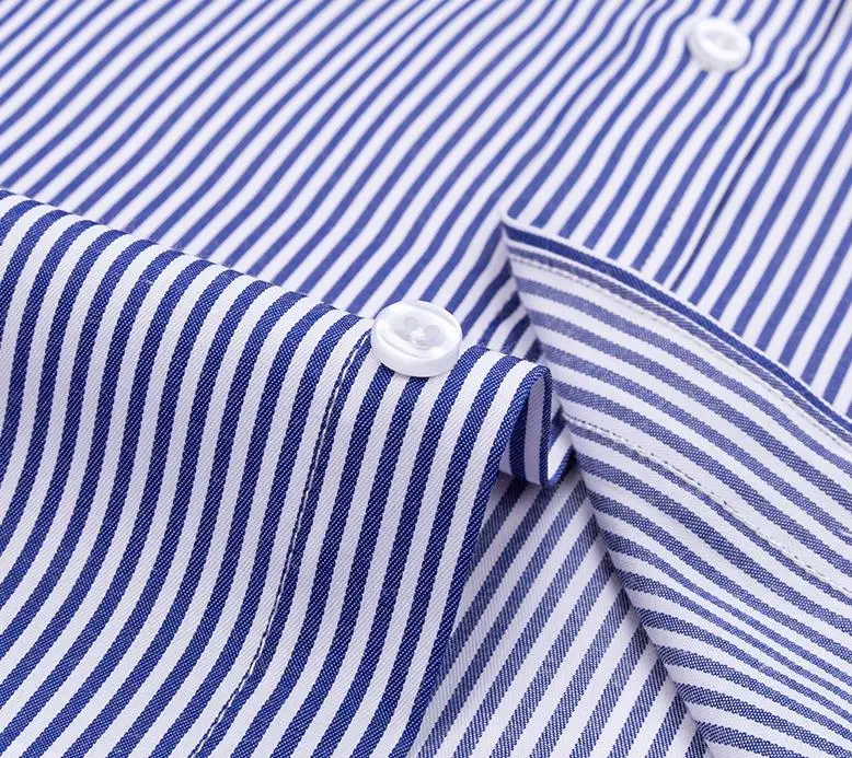 Men Formal Shirt Long Sleeve Office Solid Color Striped Anti-Wrinkle Non-ironing Fashion Business Pocket White Social Shirt 4XL