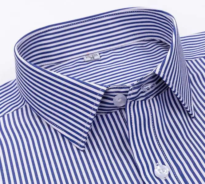 Men Formal Shirt Long Sleeve Office Solid Color Striped Anti-Wrinkle Non-ironing Fashion Business Pocket White Social Shirt 4XL
