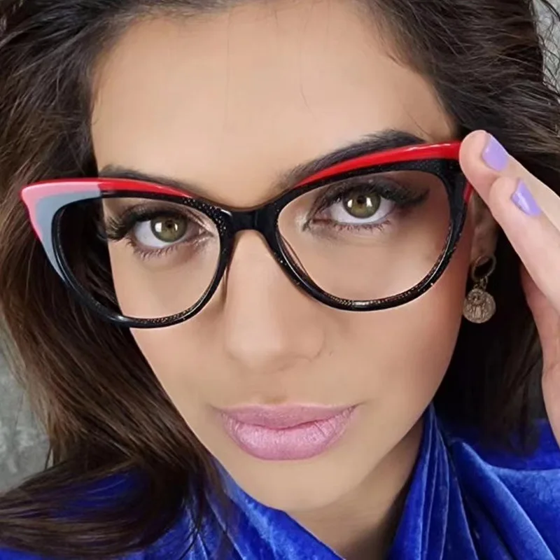 Fashion Variegated Cat-Eye Collision Flat Frame Glasses Anti-Blue Light Ins Style Eyeglasses Frames Trendy Leisure and Versatile