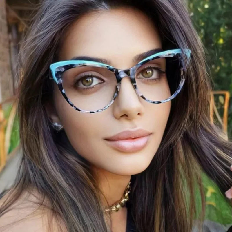 Fashion Variegated Cat-Eye Collision Flat Frame Glasses Anti-Blue Light Ins Style Eyeglasses Frames Trendy Leisure and Versatile
