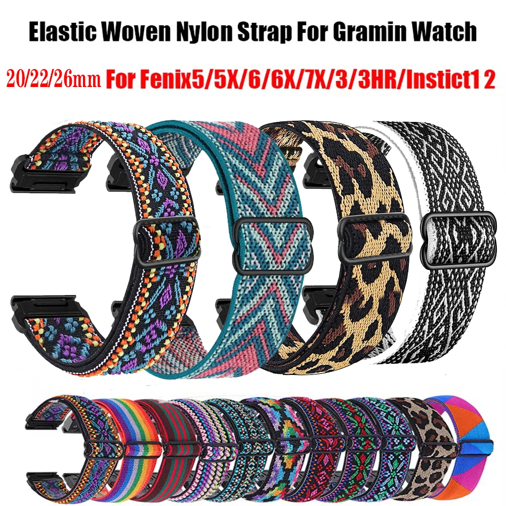 20 22 26mm Elastic Woven Nylon Strap For Garmin Fenix 7X 7S Pro Instinct 2 S 2X TacTix 7 Descent G1 MK2 MK3 Enduro Quickfit Band