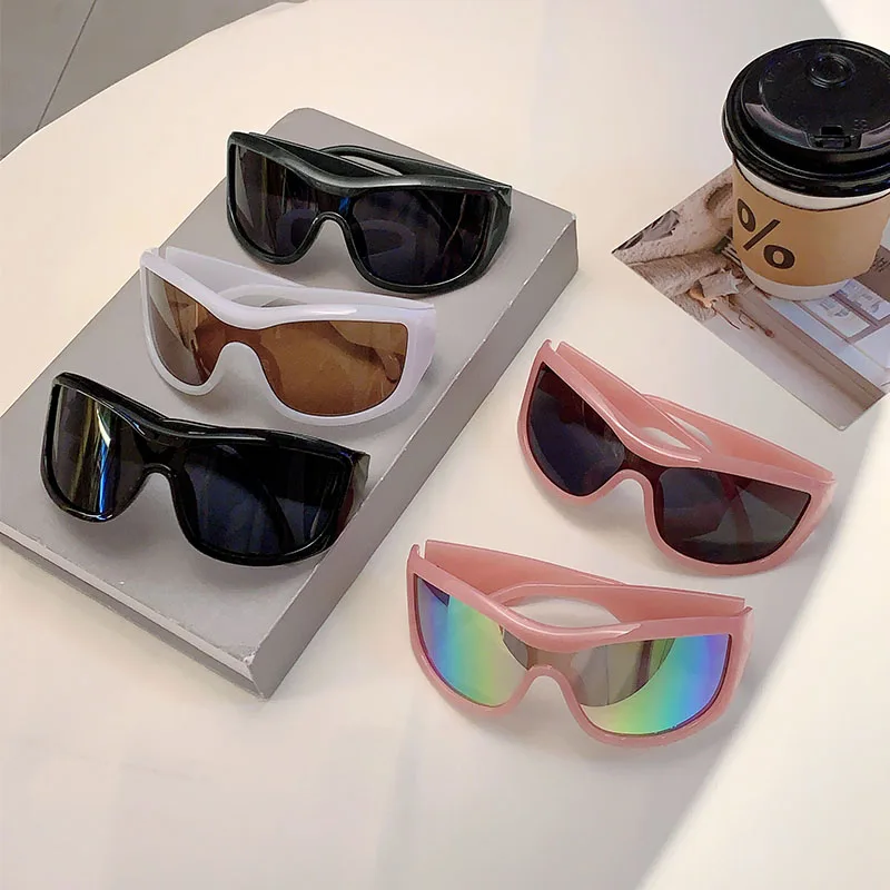KAMMPT Y2k Oversized Sunglasses Women 2024 New Stylish Monoblock Mirror Outdoor Shades Trendy Fashion Wrapped Round Sun Glasses
