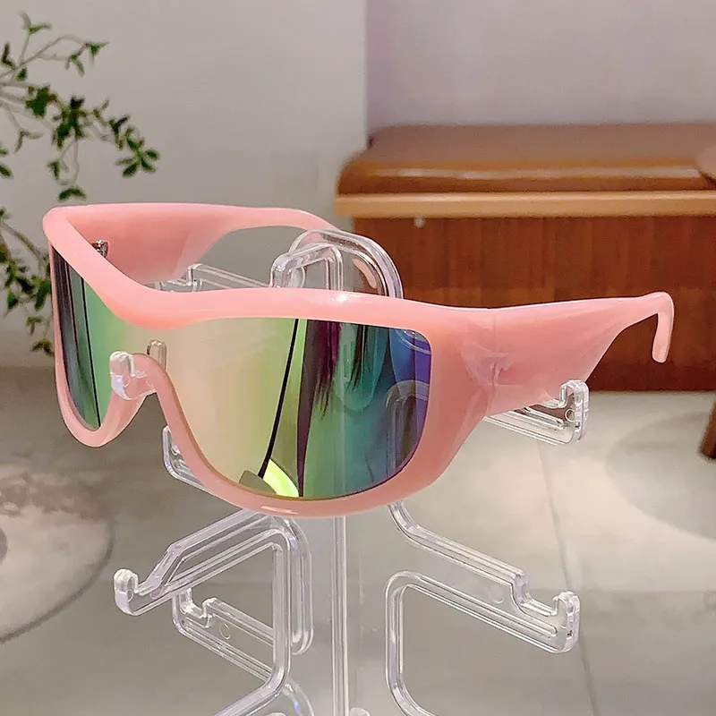 KAMMPT Y2k Oversized Sunglasses Women 2024 New Stylish Monoblock Mirror Outdoor Shades Trendy Fashion Wrapped Round Sun Glasses