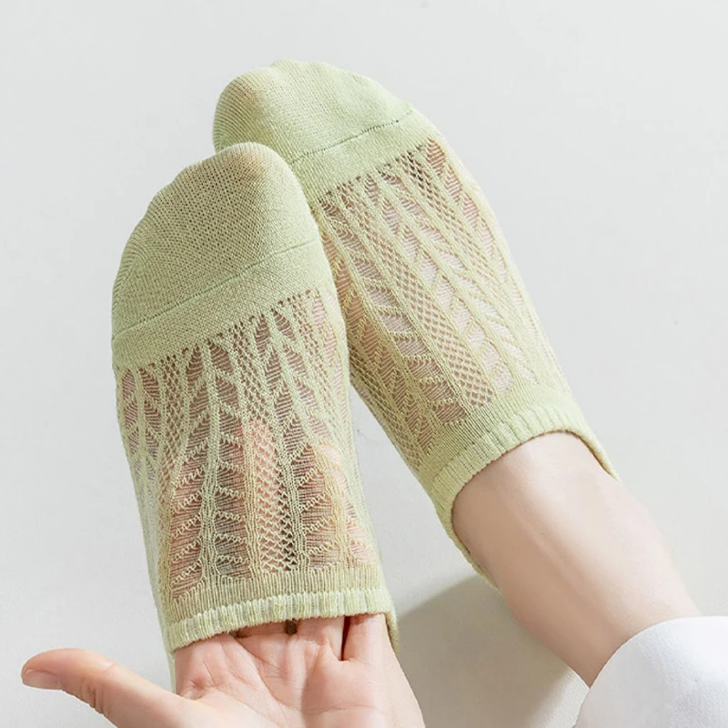 10 Pairs Invisible Mesh Women's Socks Hollow Non-slip Invisible Boat Socks Comfy & Breathable Soft Summer Ultra-thin Solid Sox