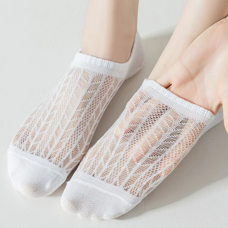 10 Pairs Invisible Mesh Women's Socks Hollow Non-slip Invisible Boat Socks Comfy & Breathable Soft Summer Ultra-thin Solid Sox