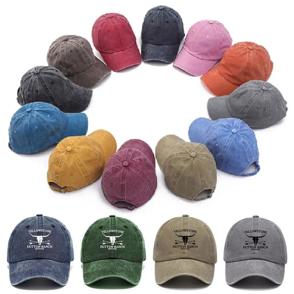 Hip Hop Letter Embroidery Baseball Caps Outdoor Sports Summer Distressed Faded Hats Adjustable Denim Sunscreen Hats Men Women